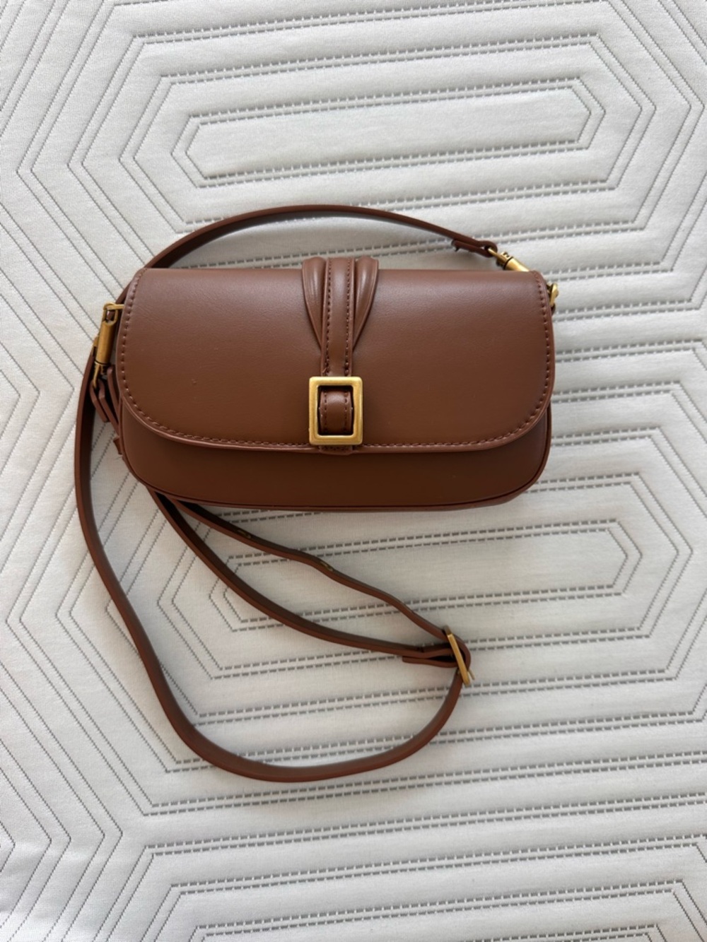 Zara Brown Leather Crossbody Bag with Gold Buckle